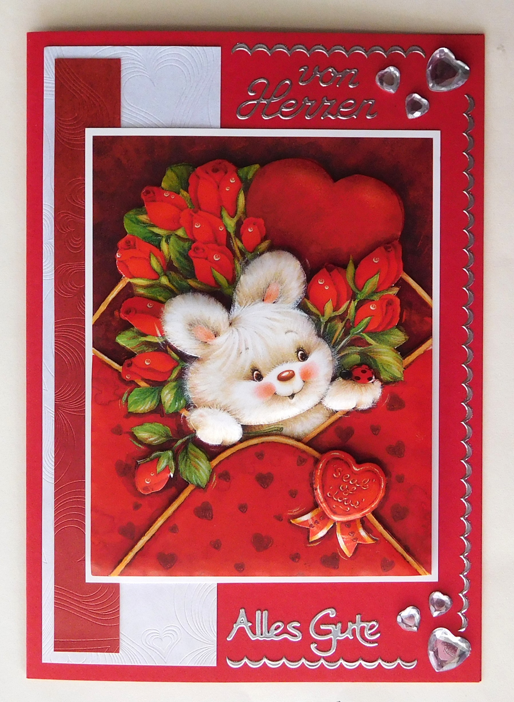 ❤️ Karte mit Bär und Rosenbrief