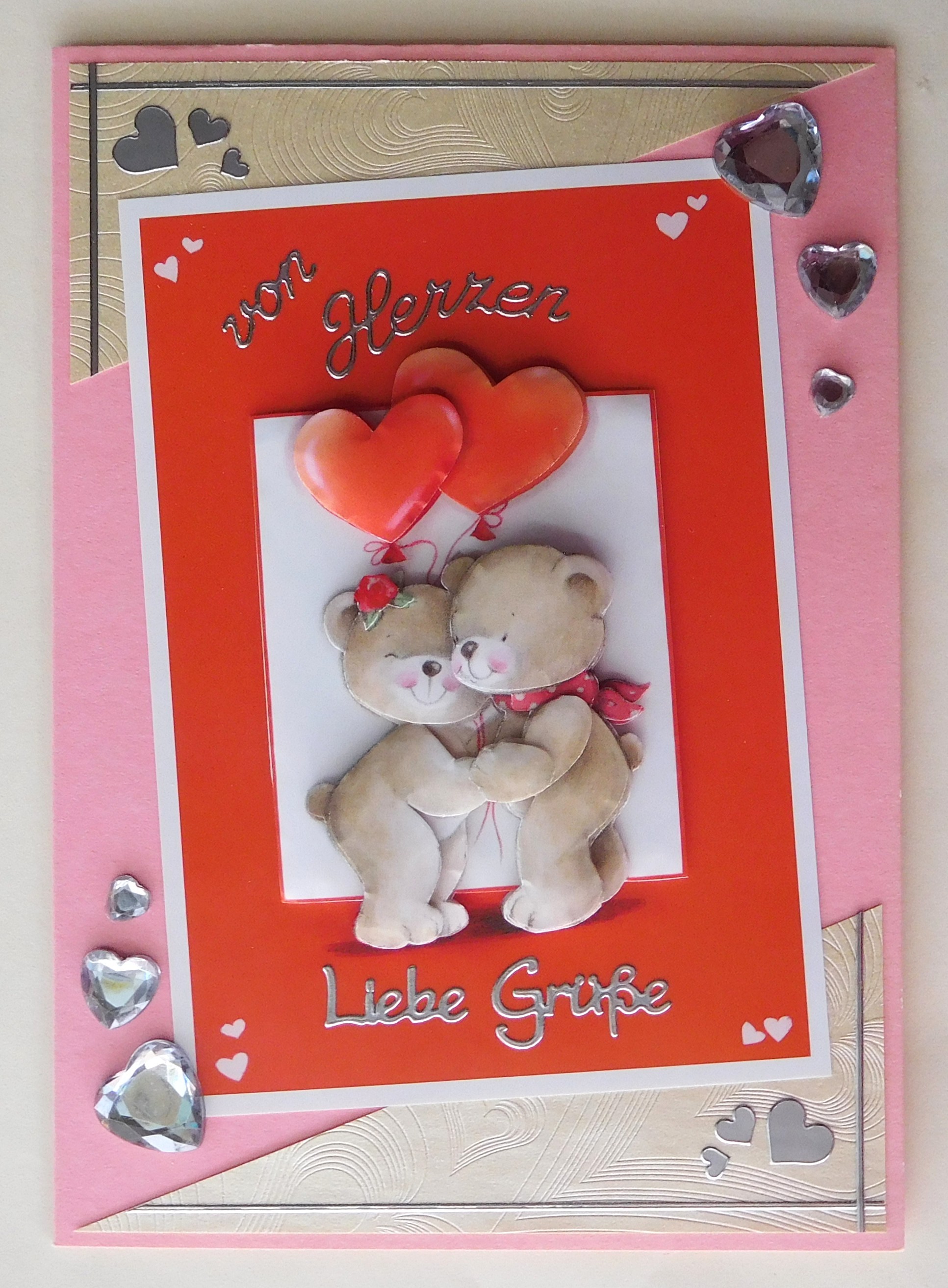 ❤️ Karte mit Bären und Herzballons