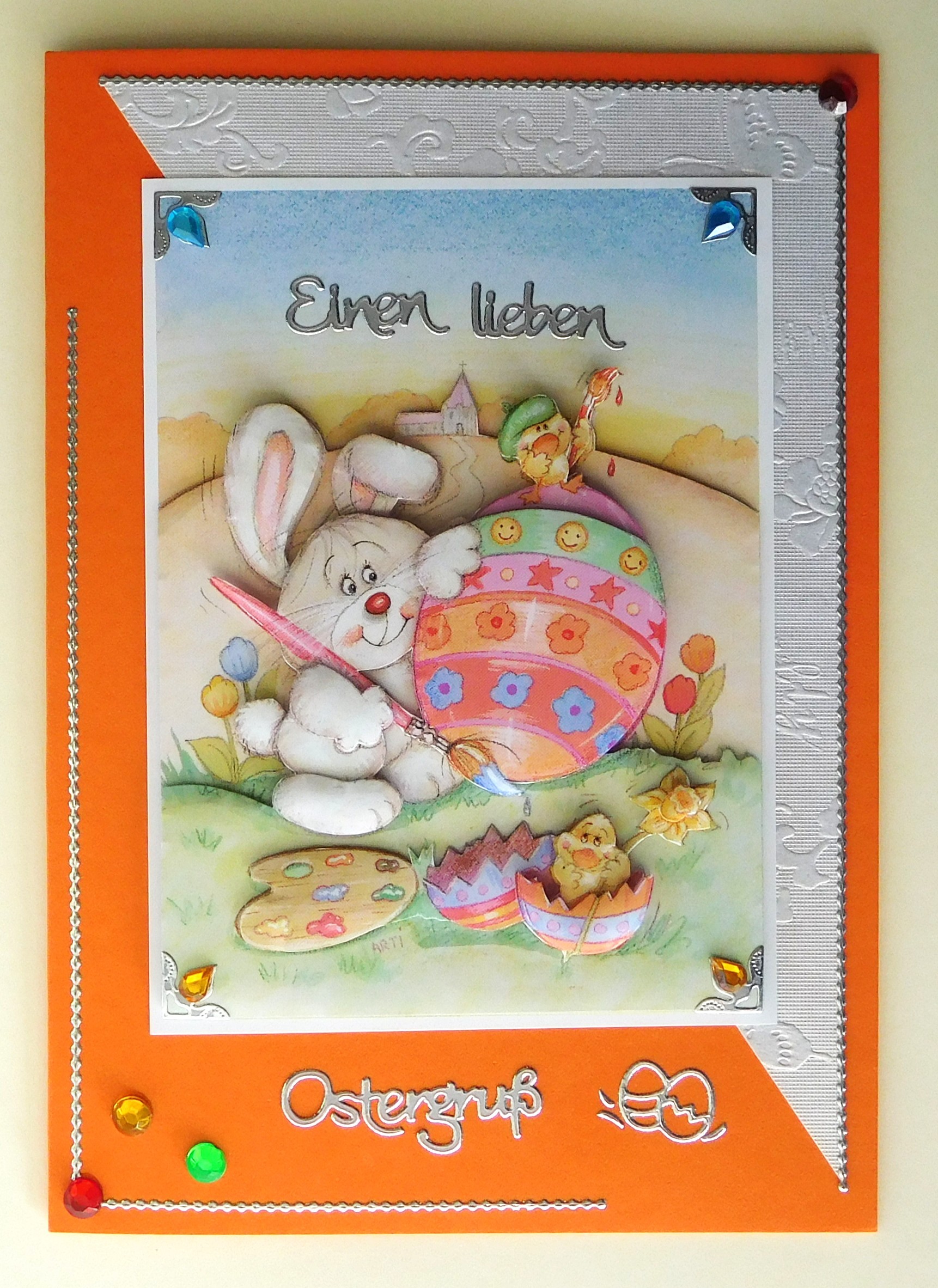 🐰 Osterkarte mit Hase und Küken