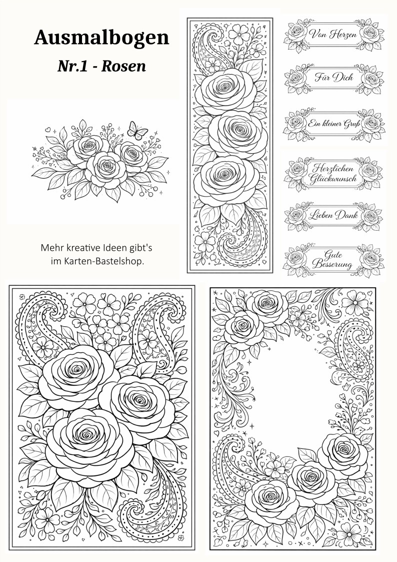 Ausmalbogen Nr. 1 – Rosen