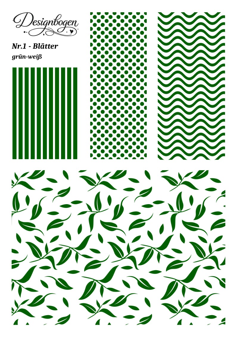 Designbogen Nr. 1 – Blätter grün-weiß