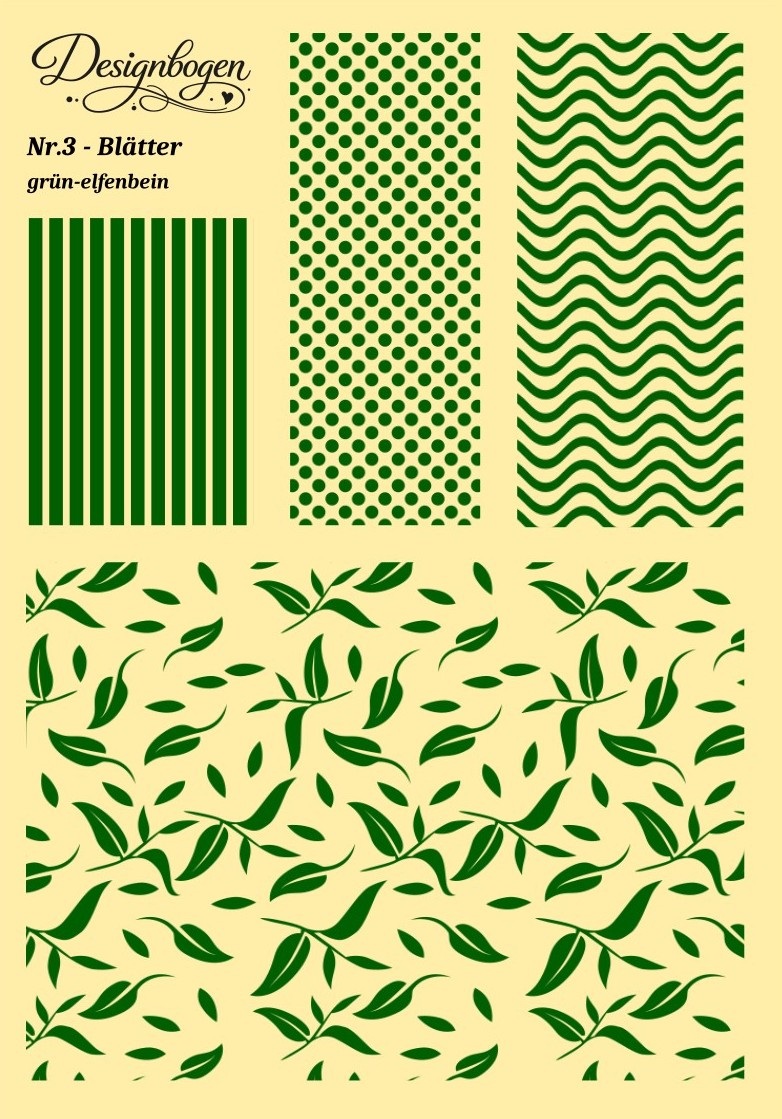 Designbogen Nr. 3 – Blätter grün-elfenbein