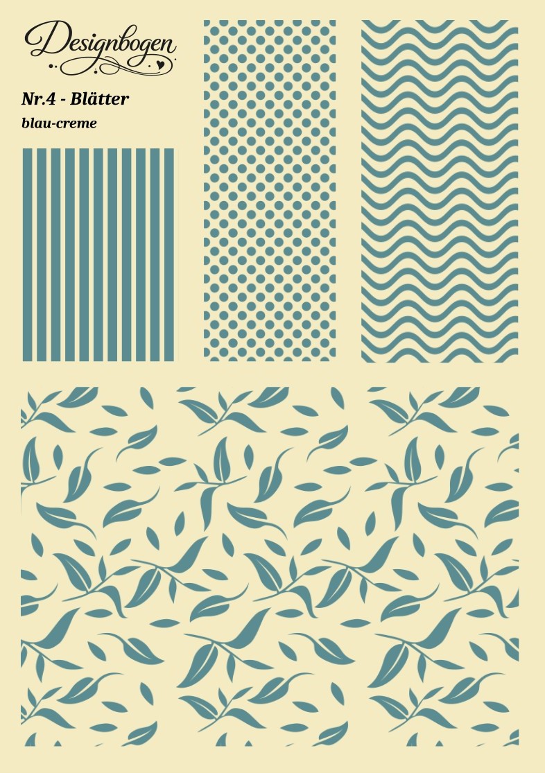 Designbogen Nr. 4 – Blätter blau-creme