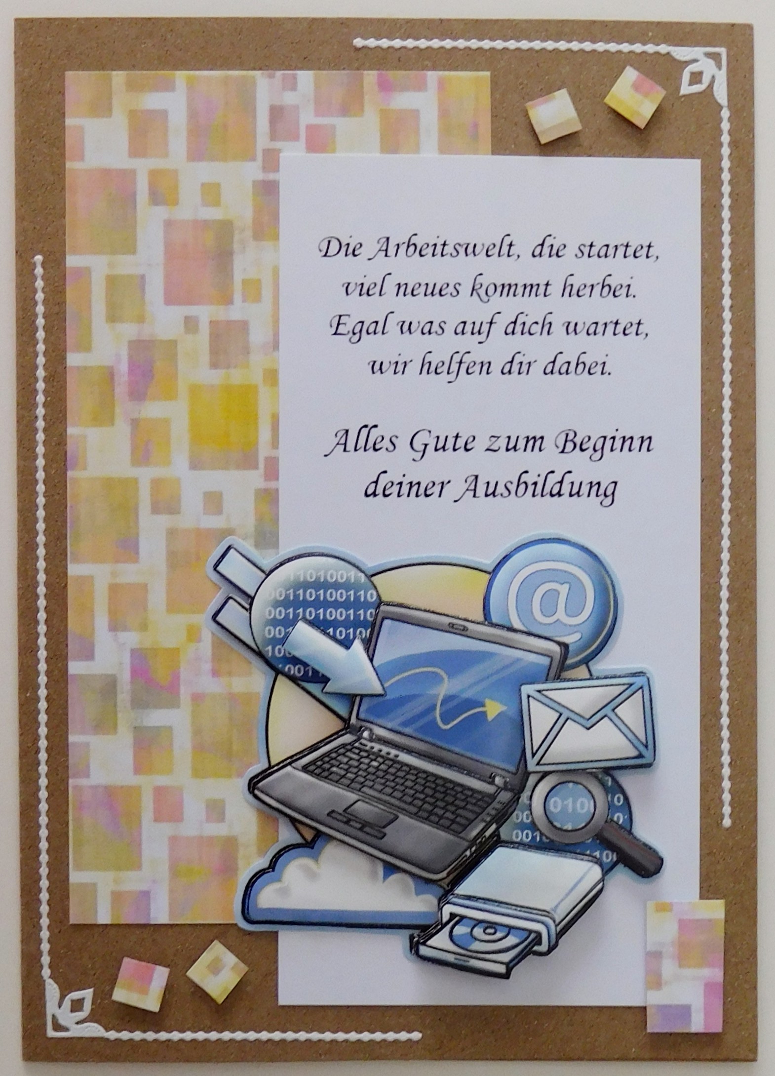 Karte zum Ausbildungsstart mit Computer