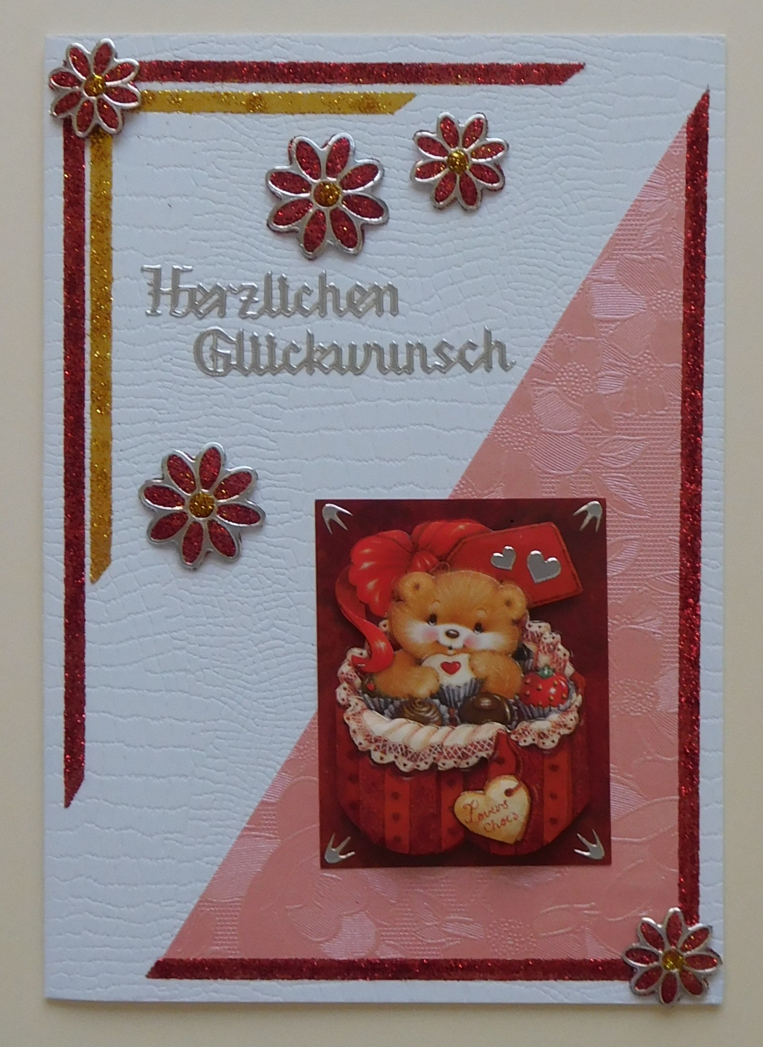 Karte mit Bärchen und Glitzerbordüren