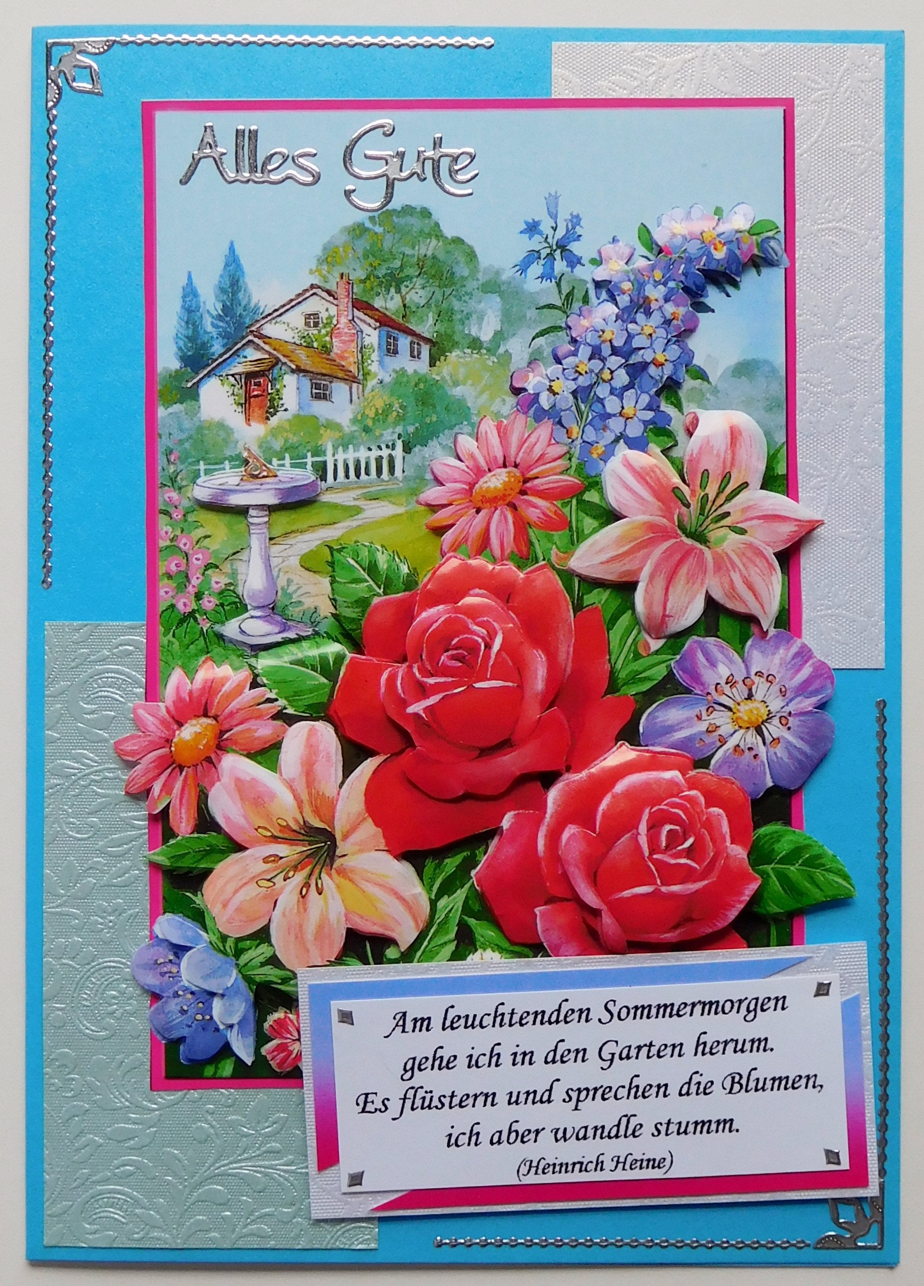 Karte mit Blumen und Gedicht
