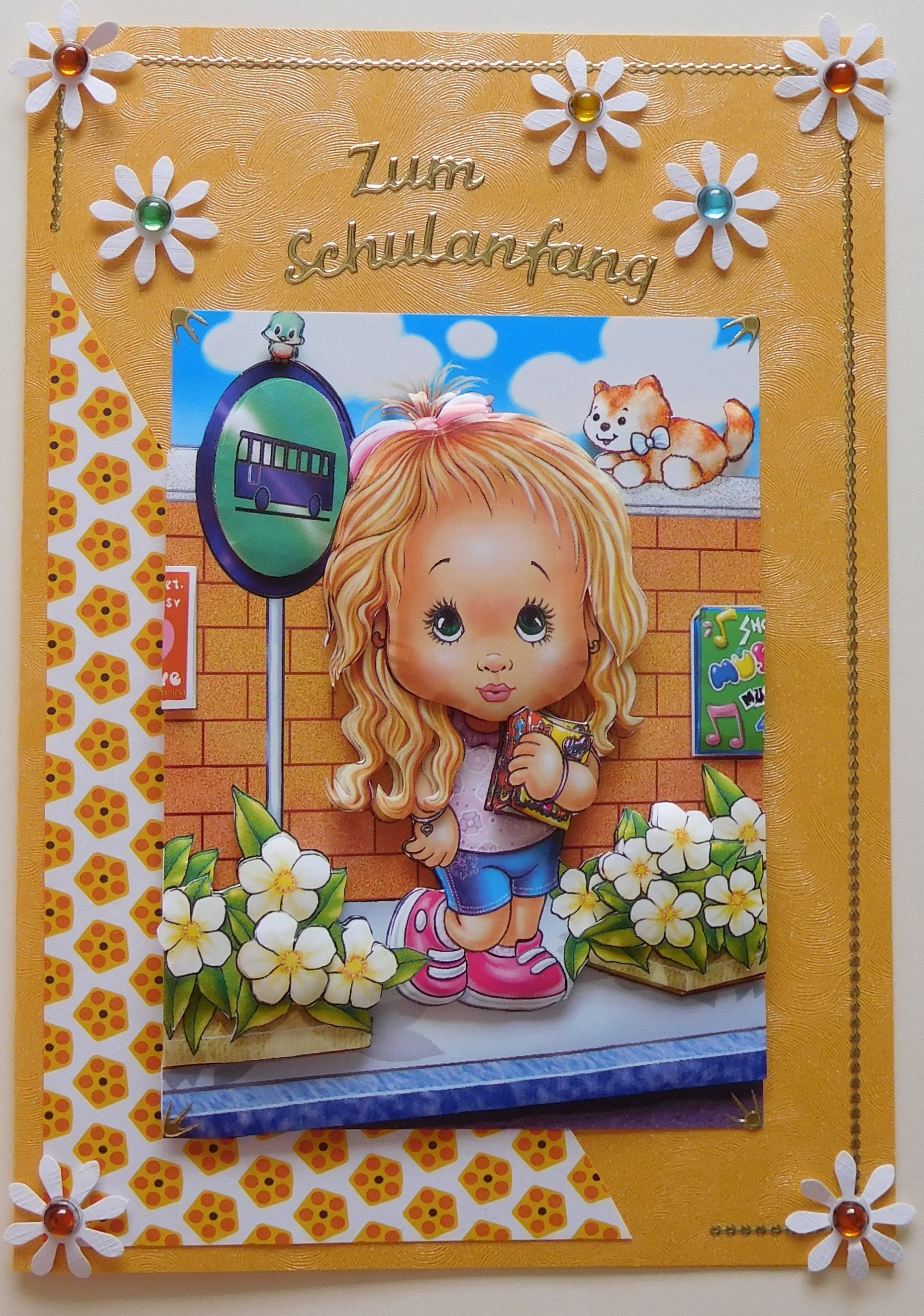 Glückwunschkarte zum Schulanfang mit Blumen