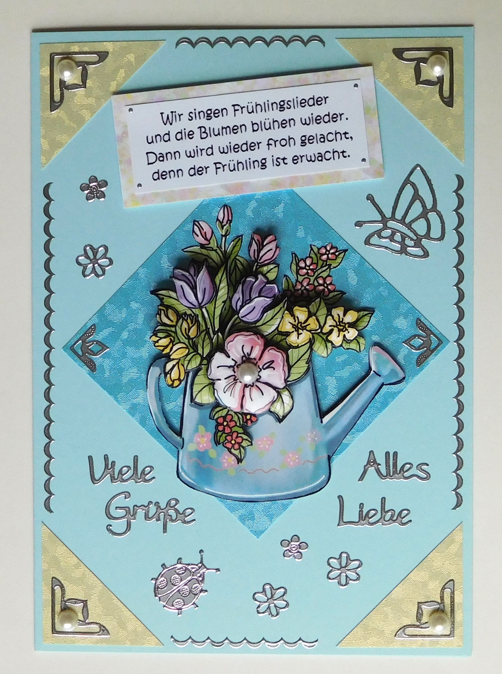 Viele Gruesse Karte mit Giesskanne