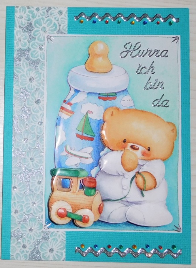 Babykarte Junge mit Baerchenmotiv