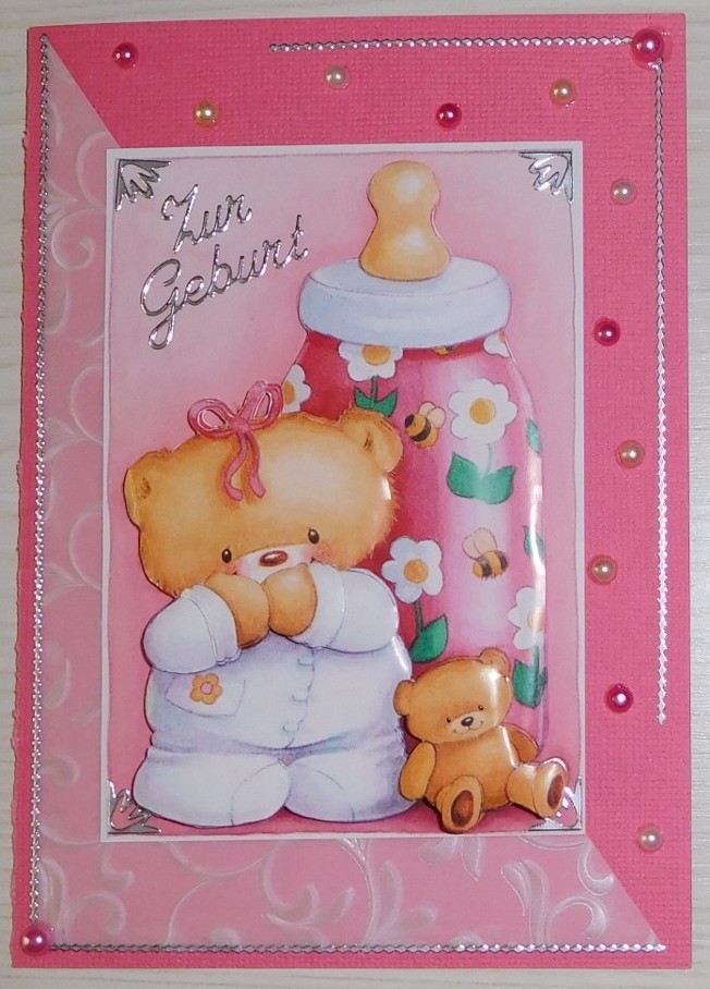 Babykarte Maedchen mit Baerchenmotiv