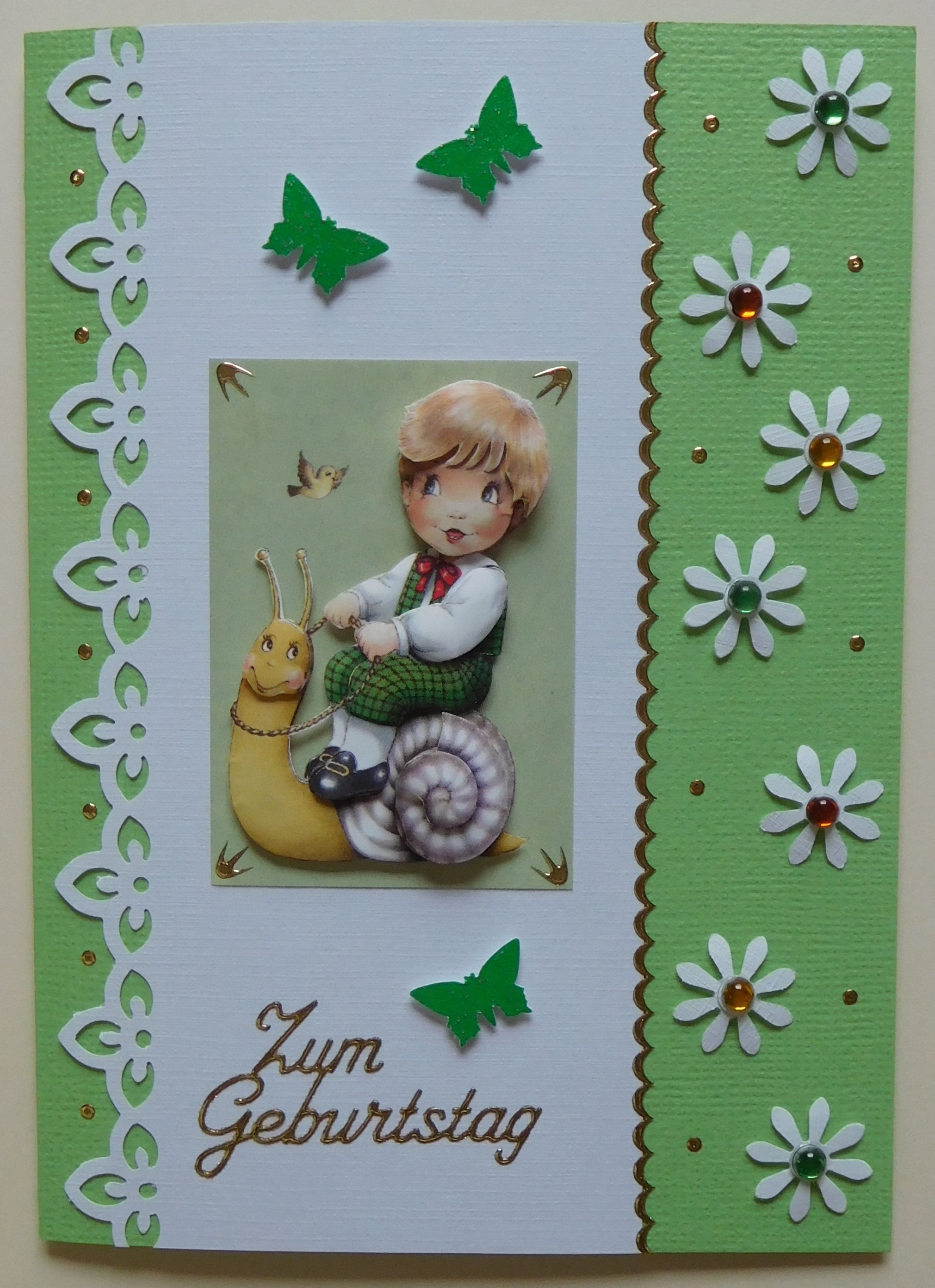 Bunte Geburtstagskarte mit Schneckenmotiv