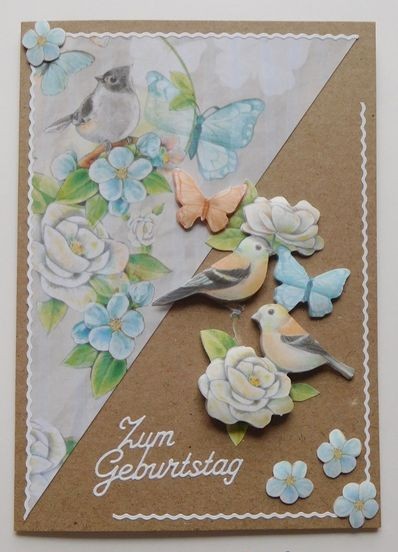 Geburtstagskarte mit Vögelchen und Blüten