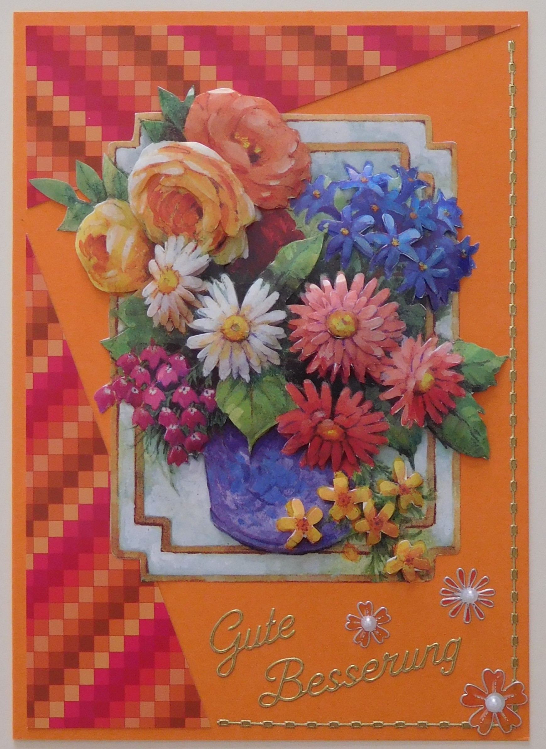 Genesungskarte mit bunten Blumen