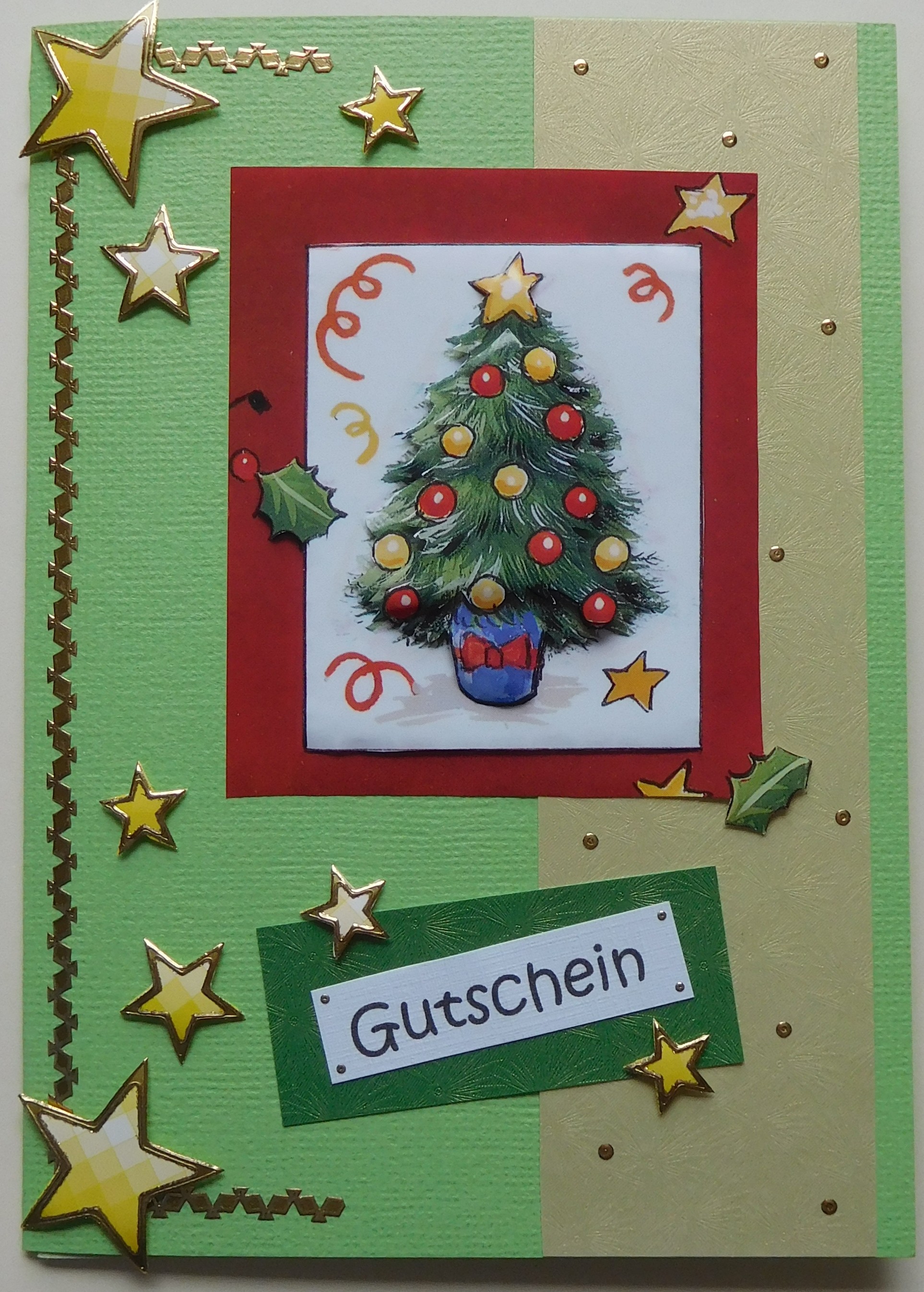 Weihnachtliche Gutscheinkarte mit Tannenbaum