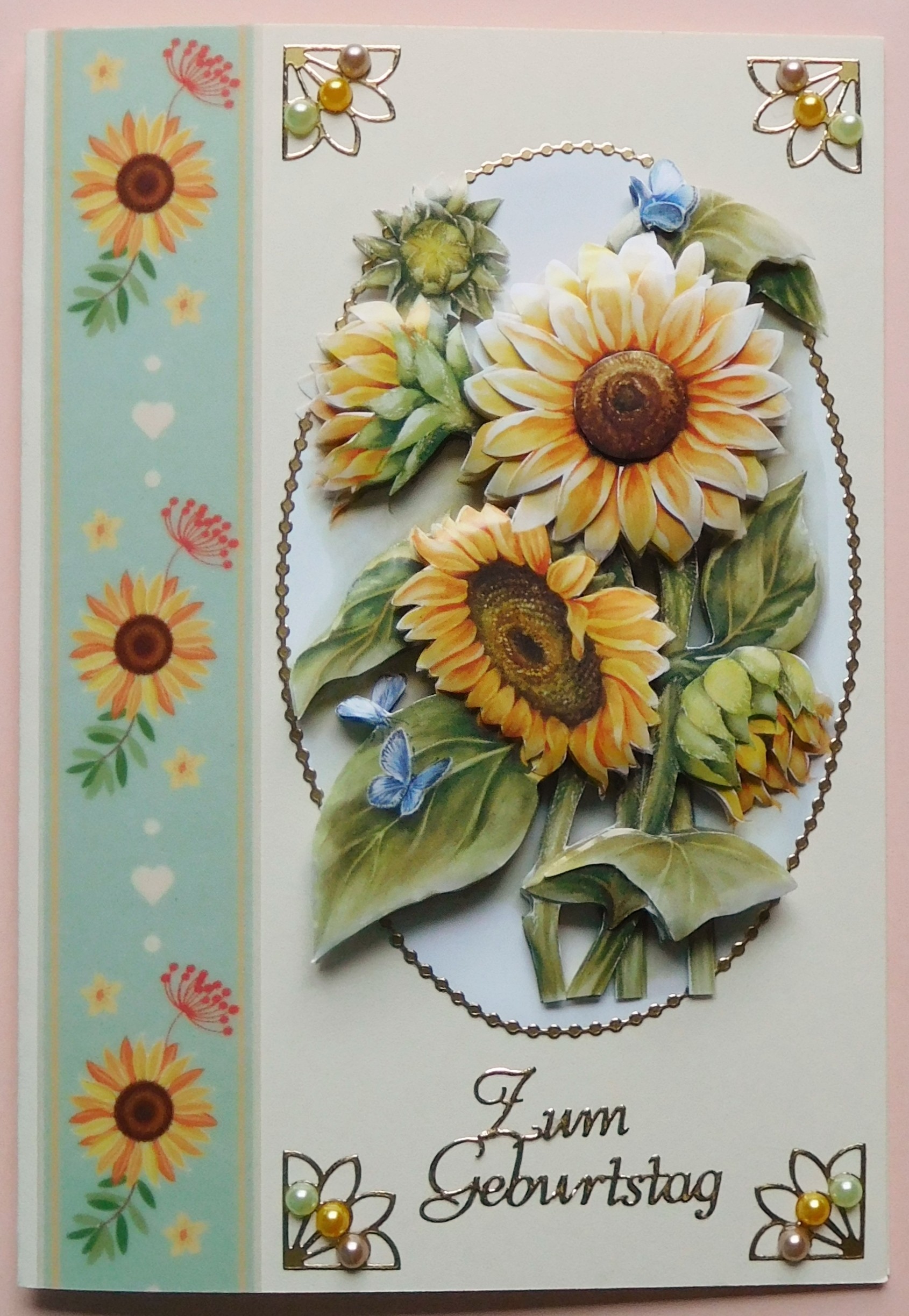 Herbstliche Geburtstagskarte mit Sonnenblumen