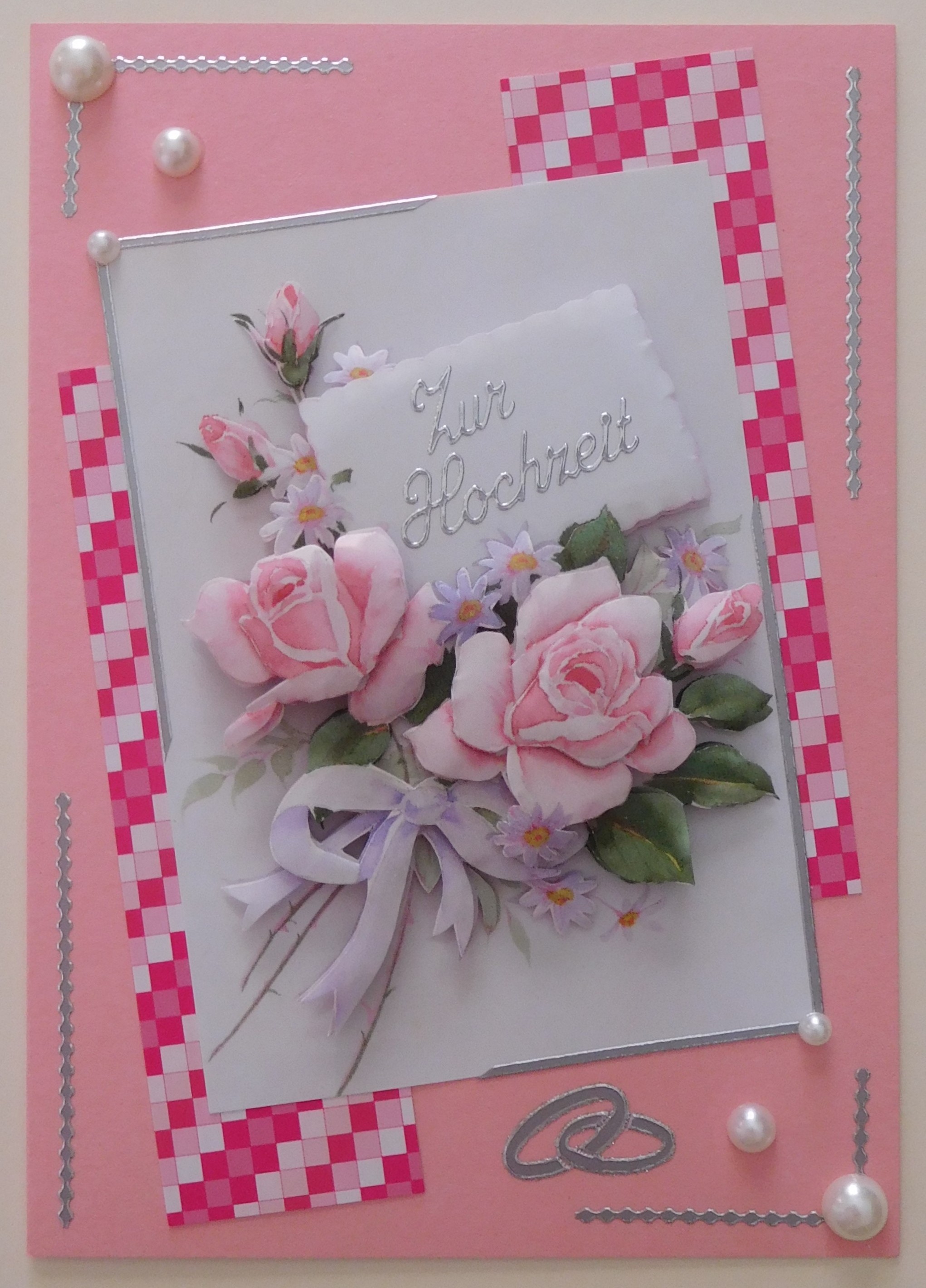 Hochzeitskarte mit Rosenmotiv in sanften Farben