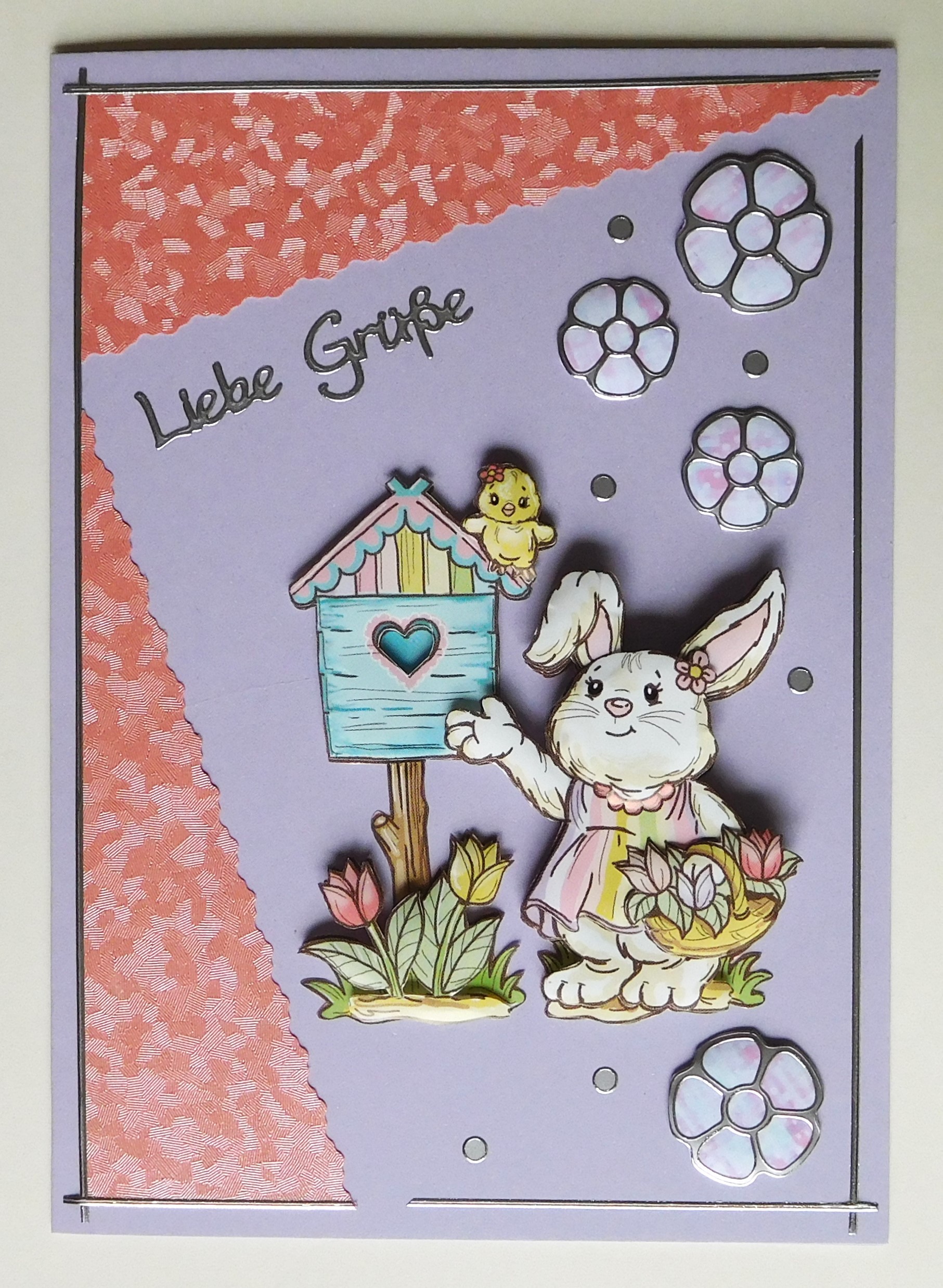 Liebe Gruesse Karte mit Haeschen