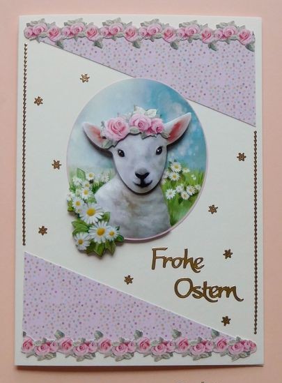 Osterkarte mit Lämmchen und Rosen