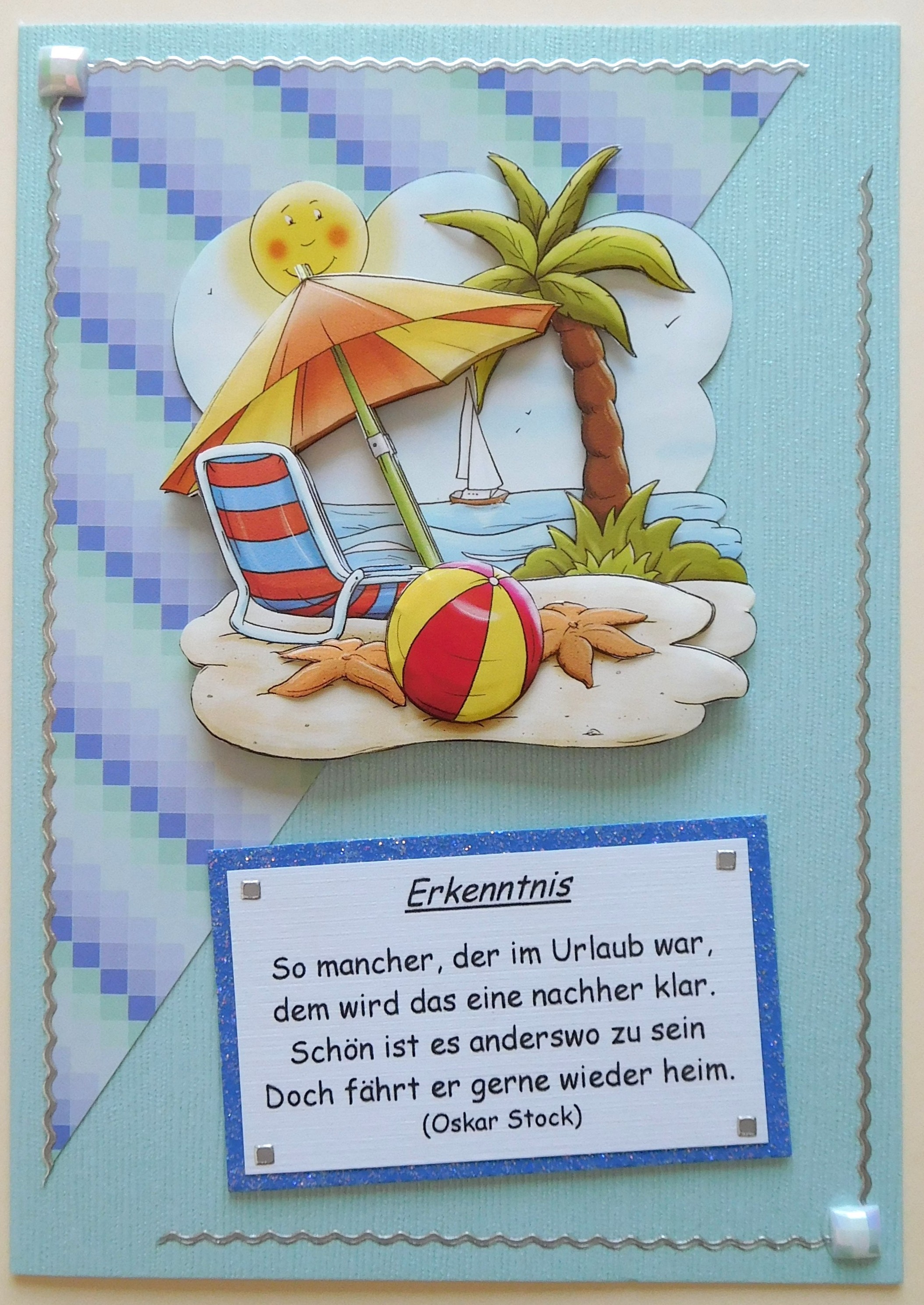 Karte mit Urlaubsmotiv und Gedicht