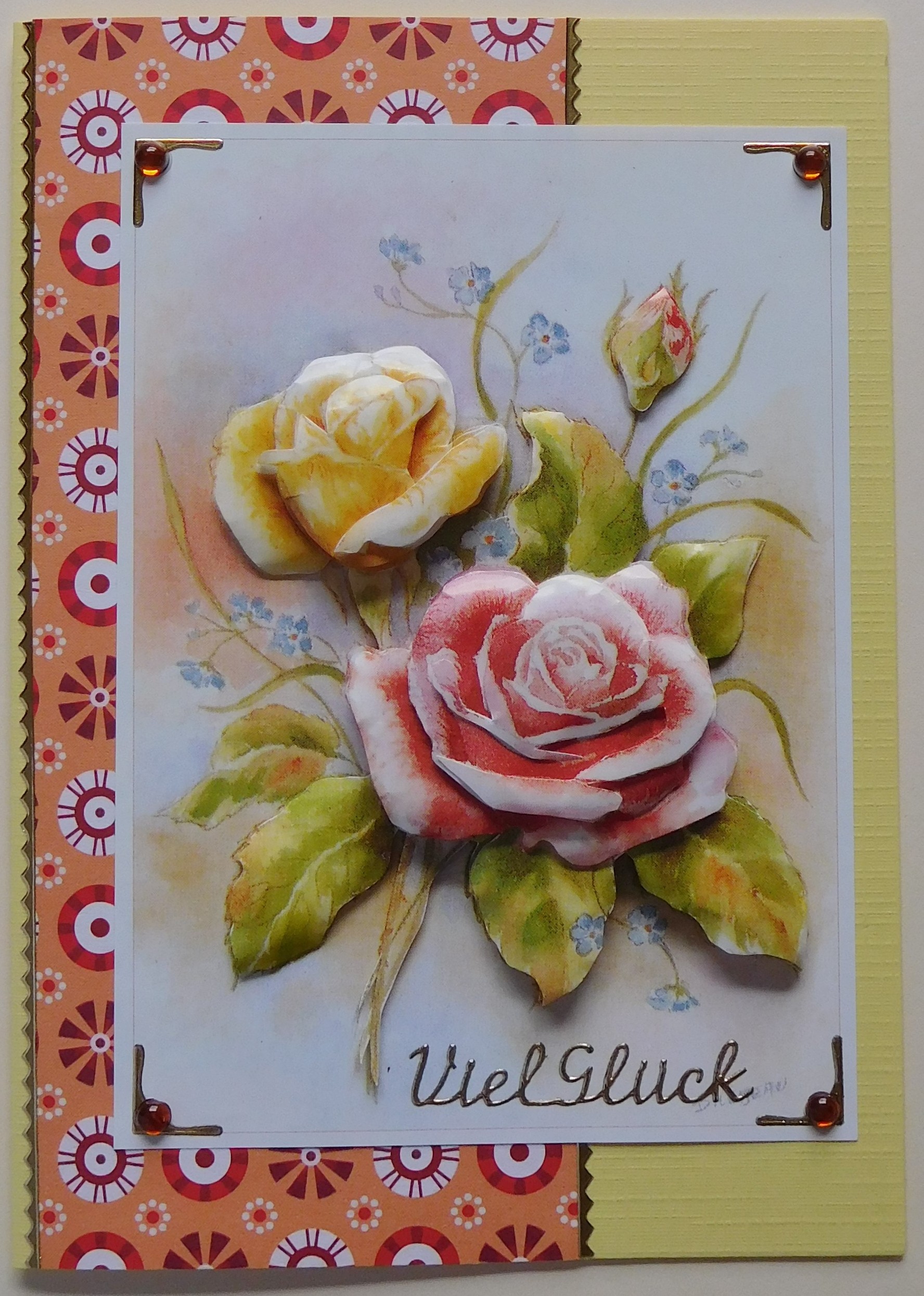 Karte Viel Glück mit Rosenmotiv