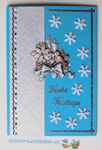 Weihnachtskarte mit Diamond-Painting-Bordüre und verzierten Schneekristallen