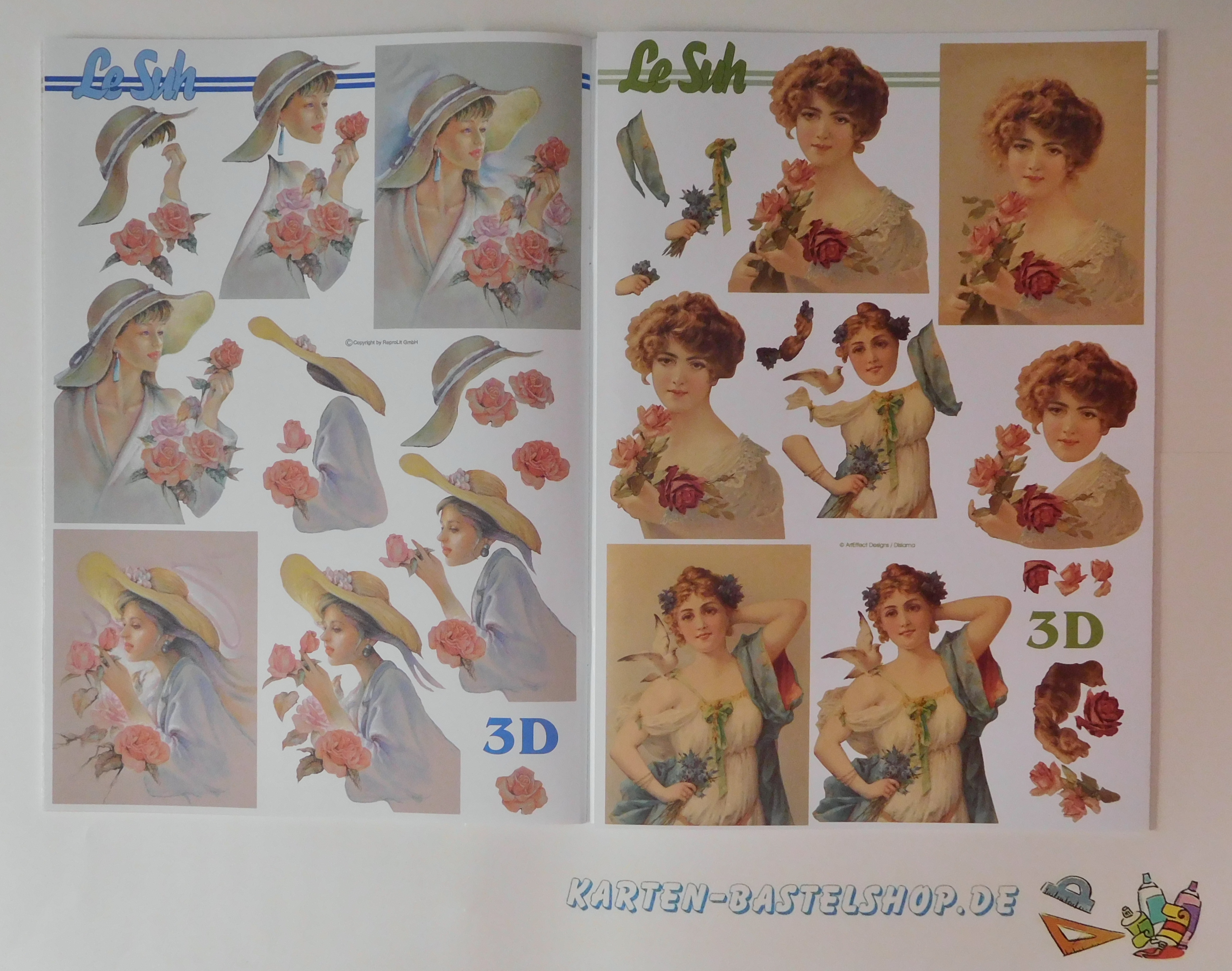 Romantische Damenmotive mit Rosen und floralen Details in zarten Pastellfarben