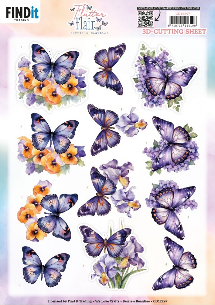 3D-Bogen Flutter Flair Lila Schmetterlinge – Schneidebogen CD12297