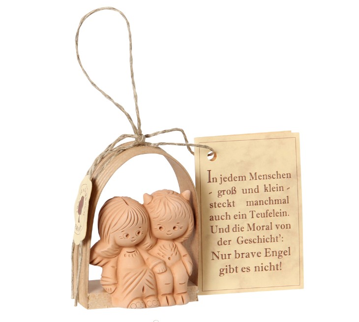 Engel-Teufel-Traumpaar aus Ton mit Schutzbrief