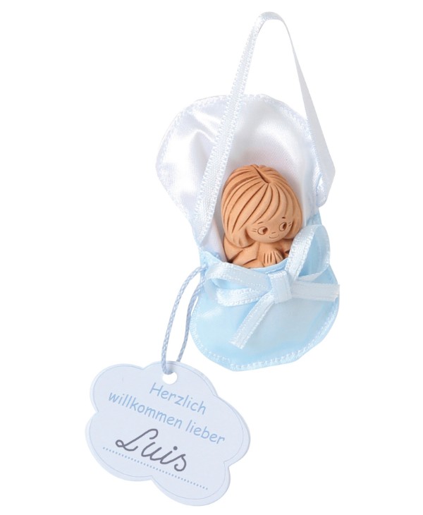 Baby-Schutzengel im hellblauen Satin-Schlafsack