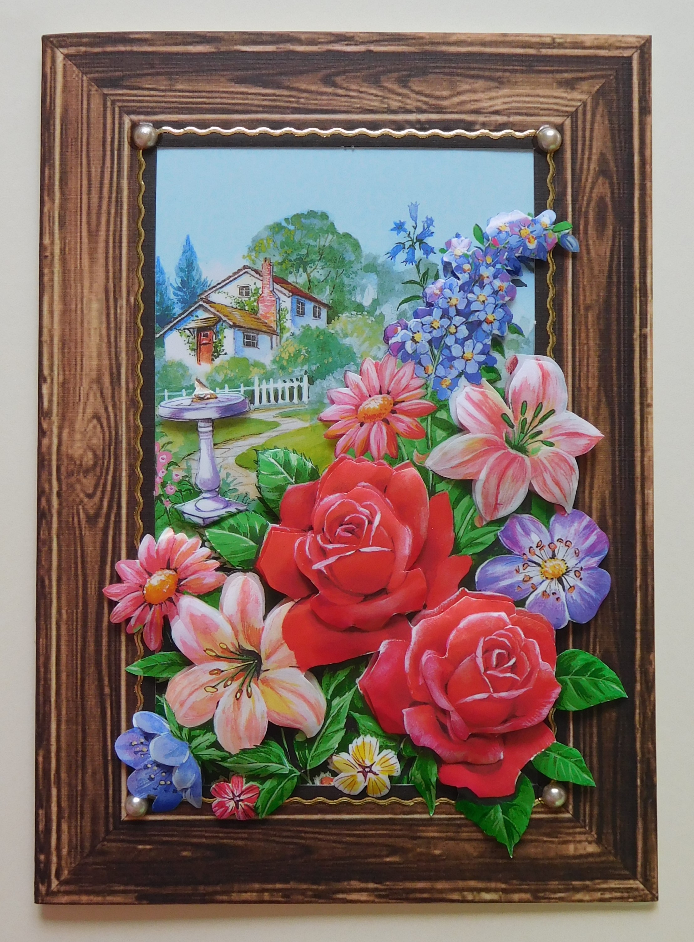 Karte mit Bilderrahmen-Optik und Blumenmotiv