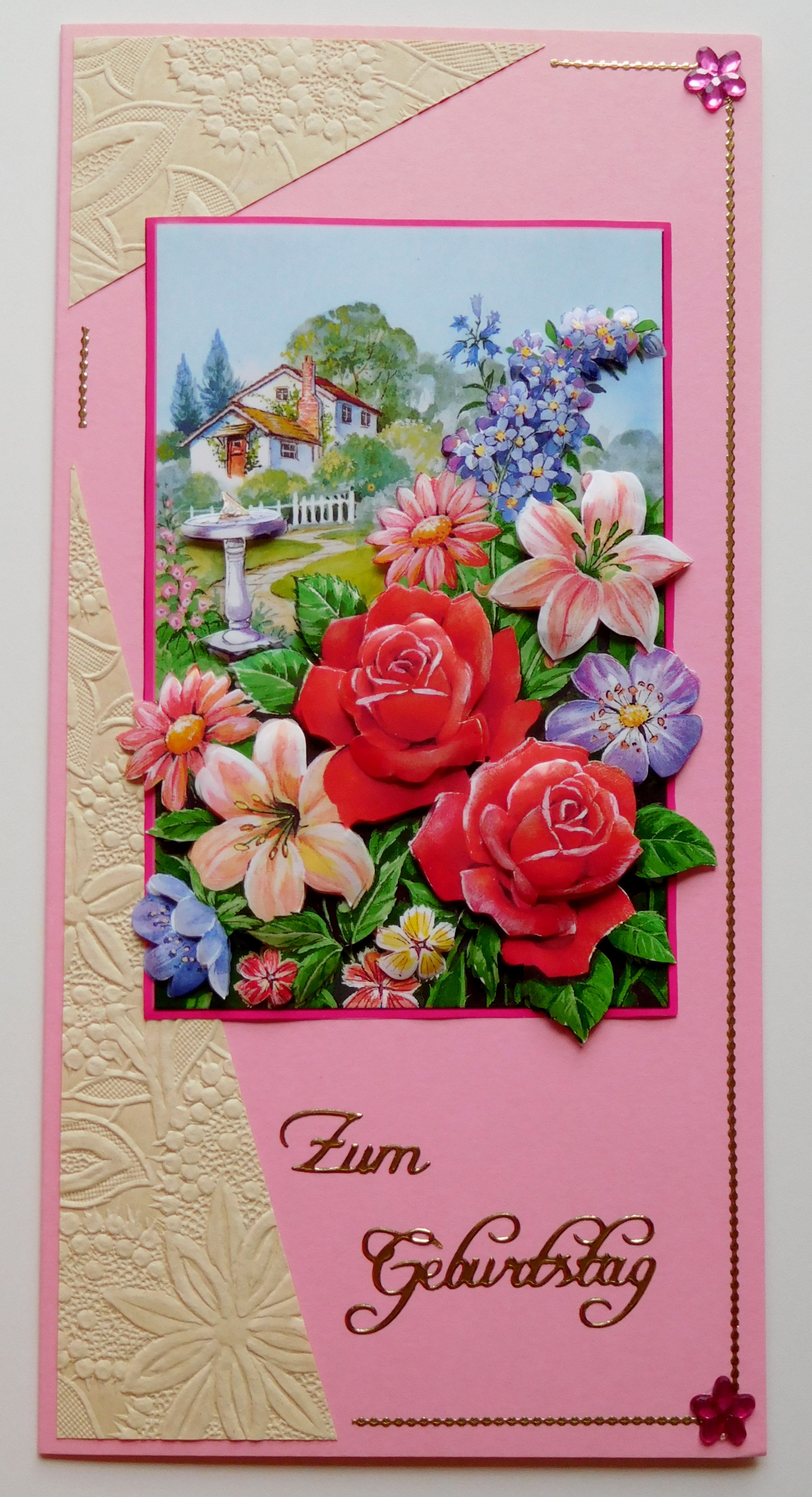 DinLang Karte mit Blumenmotiv und viel Freiraum