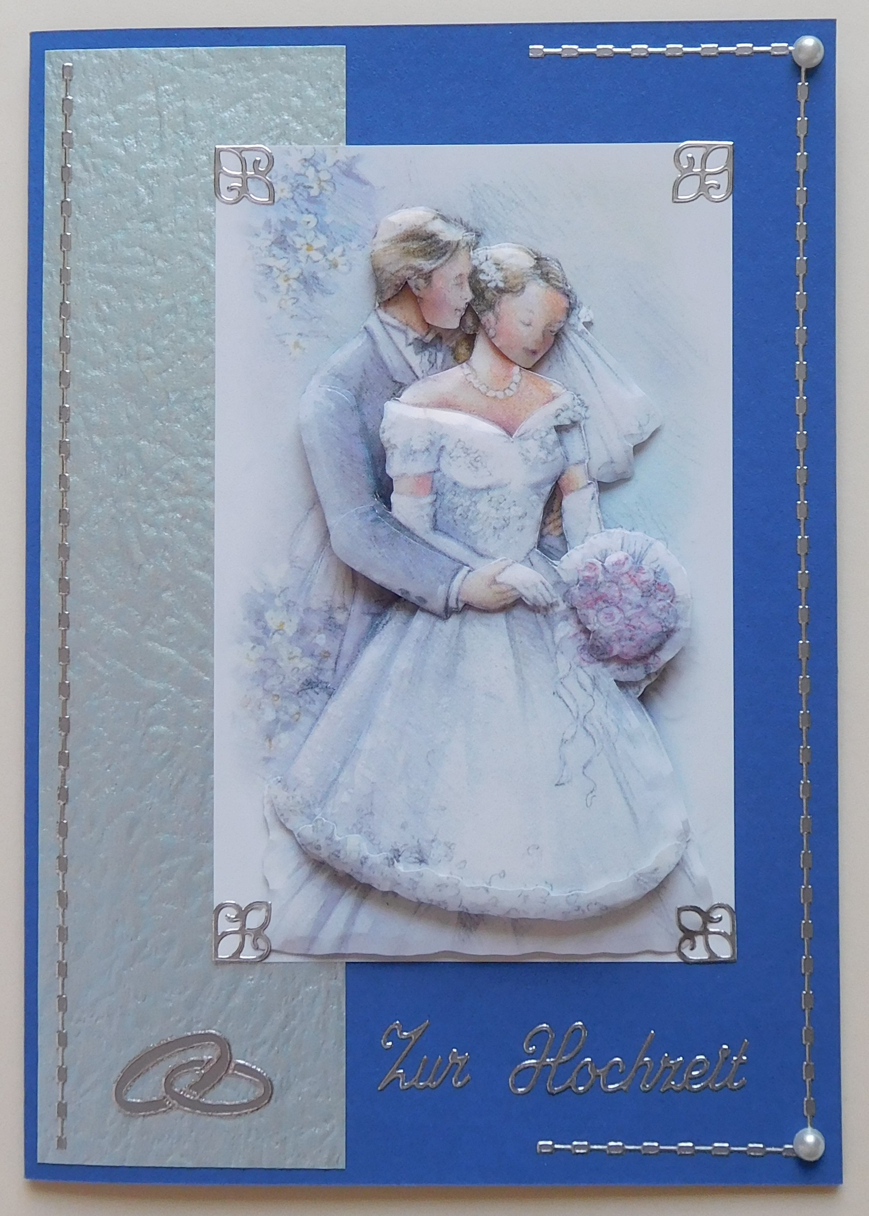 Hochzeitskarte in Blau mit 3D-Motiv aus dem Bogen 4169696