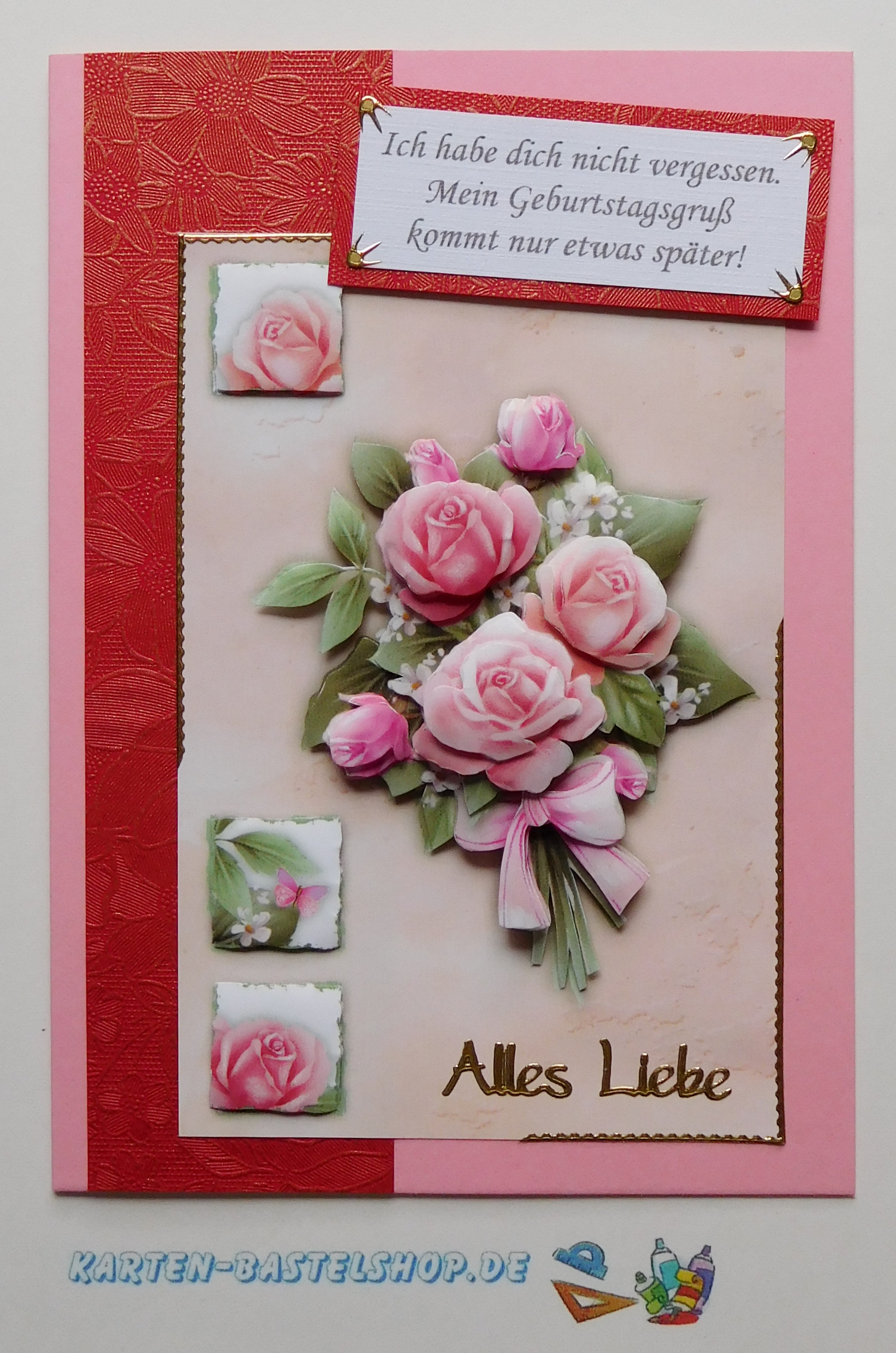 Rosenkarte in Rosa und Rot mit Spruchkärtchen