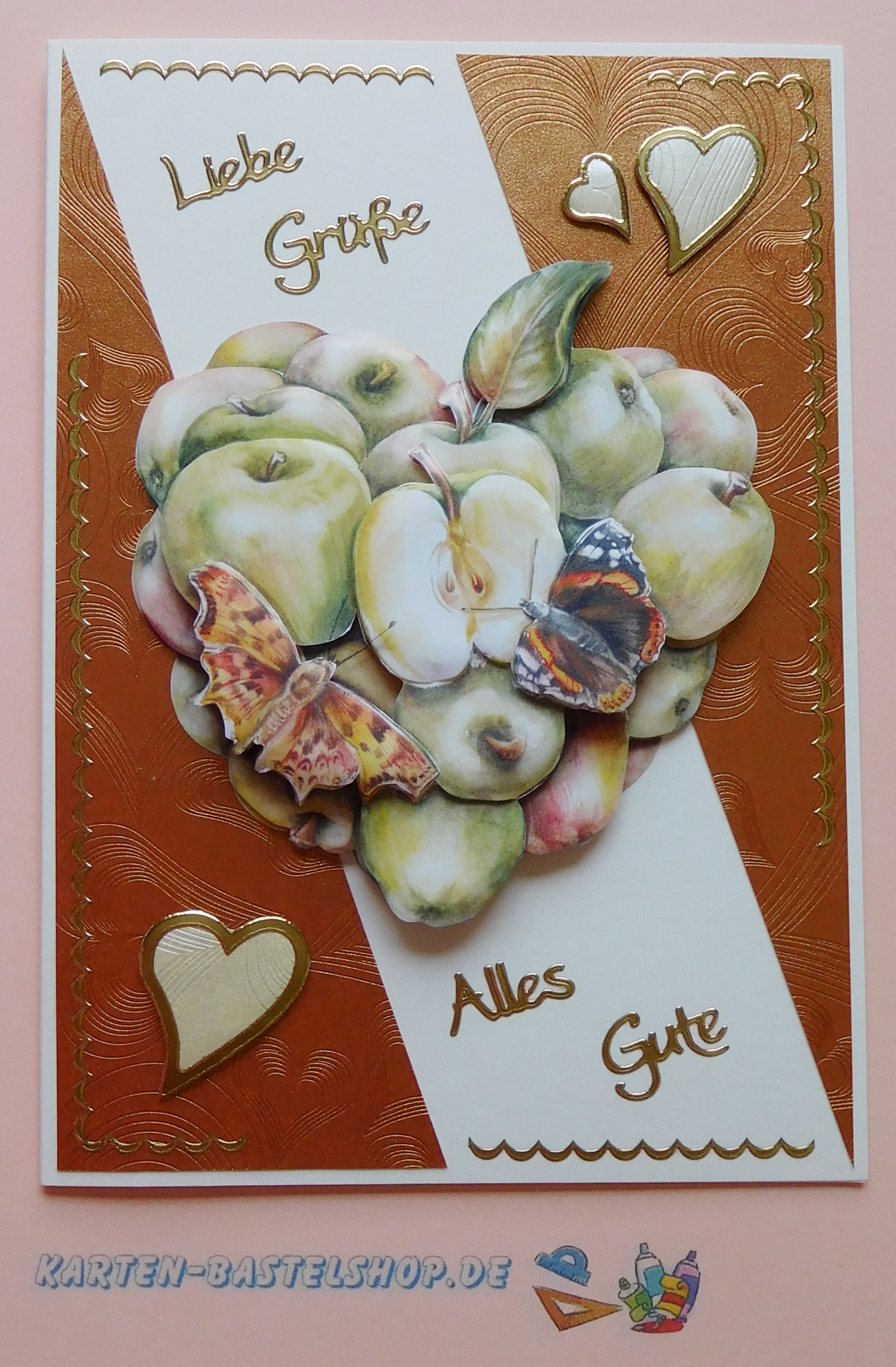 Grußkarte mit Apfelherz und Kupferpapier