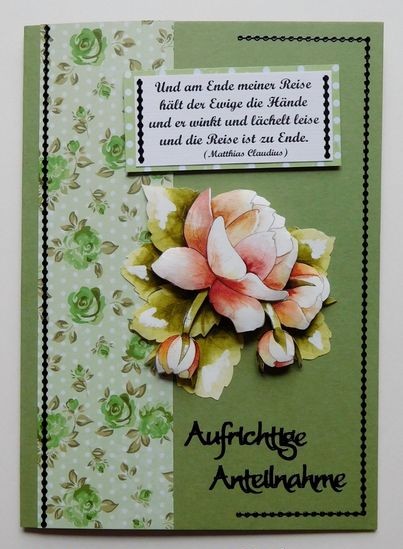 Grüne Kondolenzkarte mit Rosenmotiv und Schriftzug Aufrichtige Anteilnahme