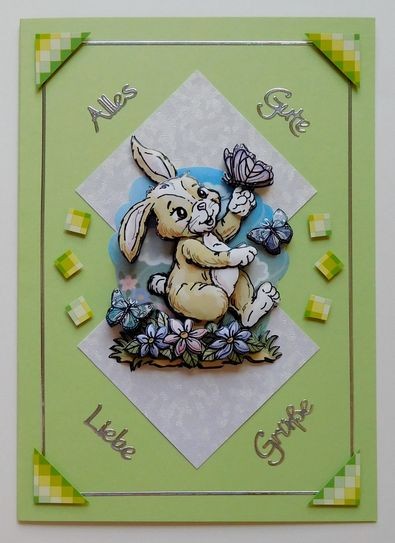 Frühlingskarte mit Häschenmotiv auf hellgrüner Karte